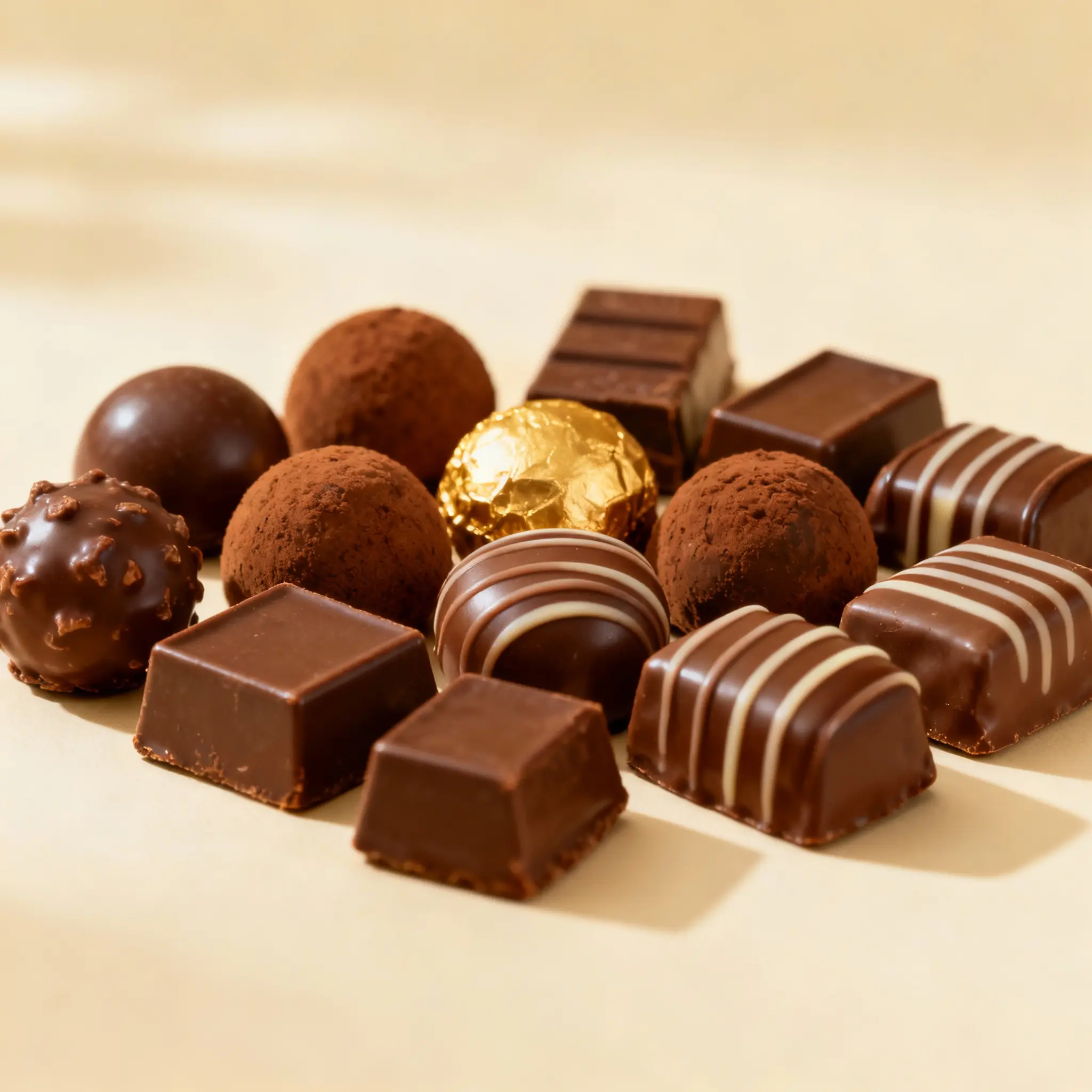 Marble slab with archived pralines and lacquered molds.